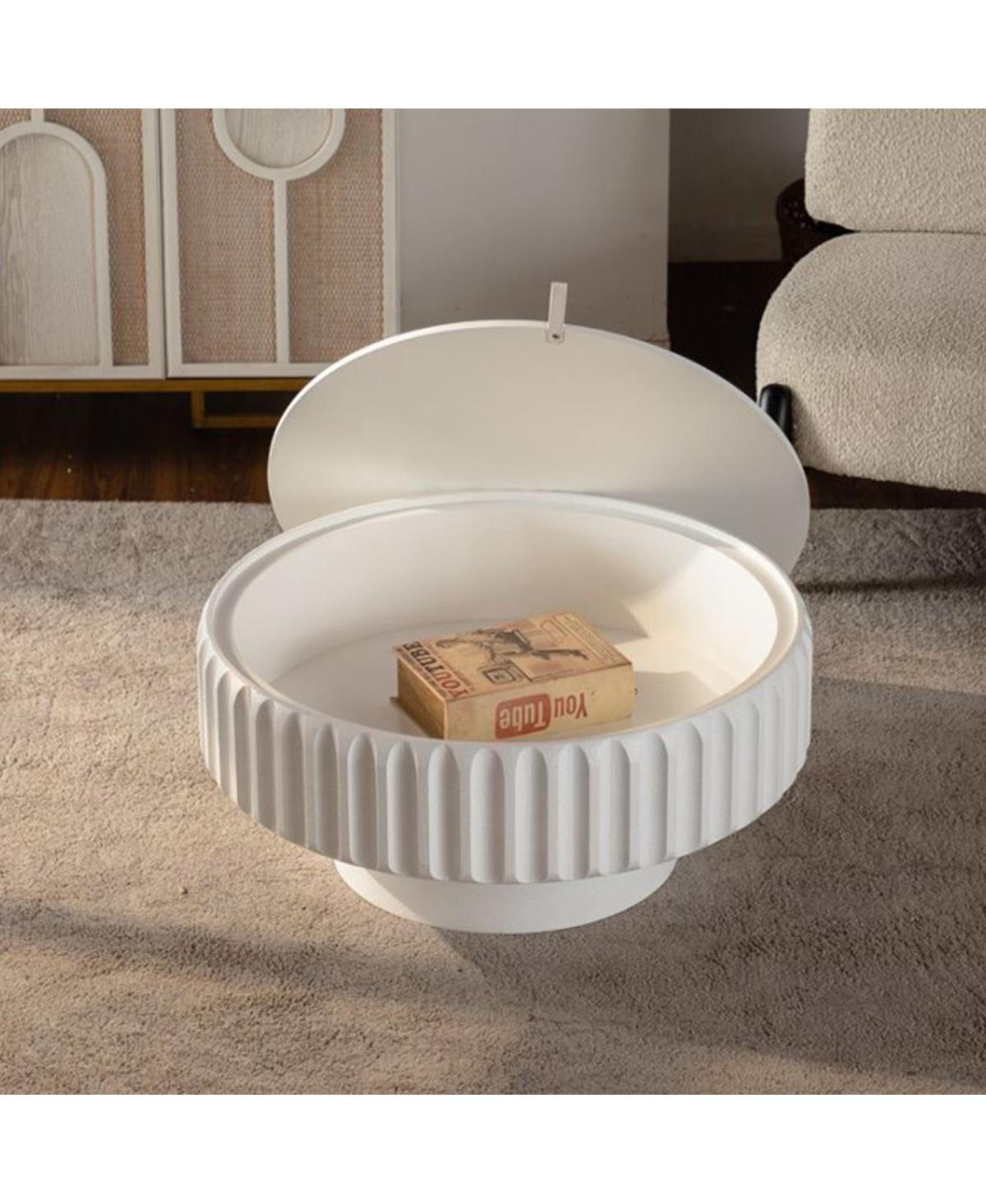 Streamdale Furniture Round Fluted Storage Table with Lift-Off Lid
