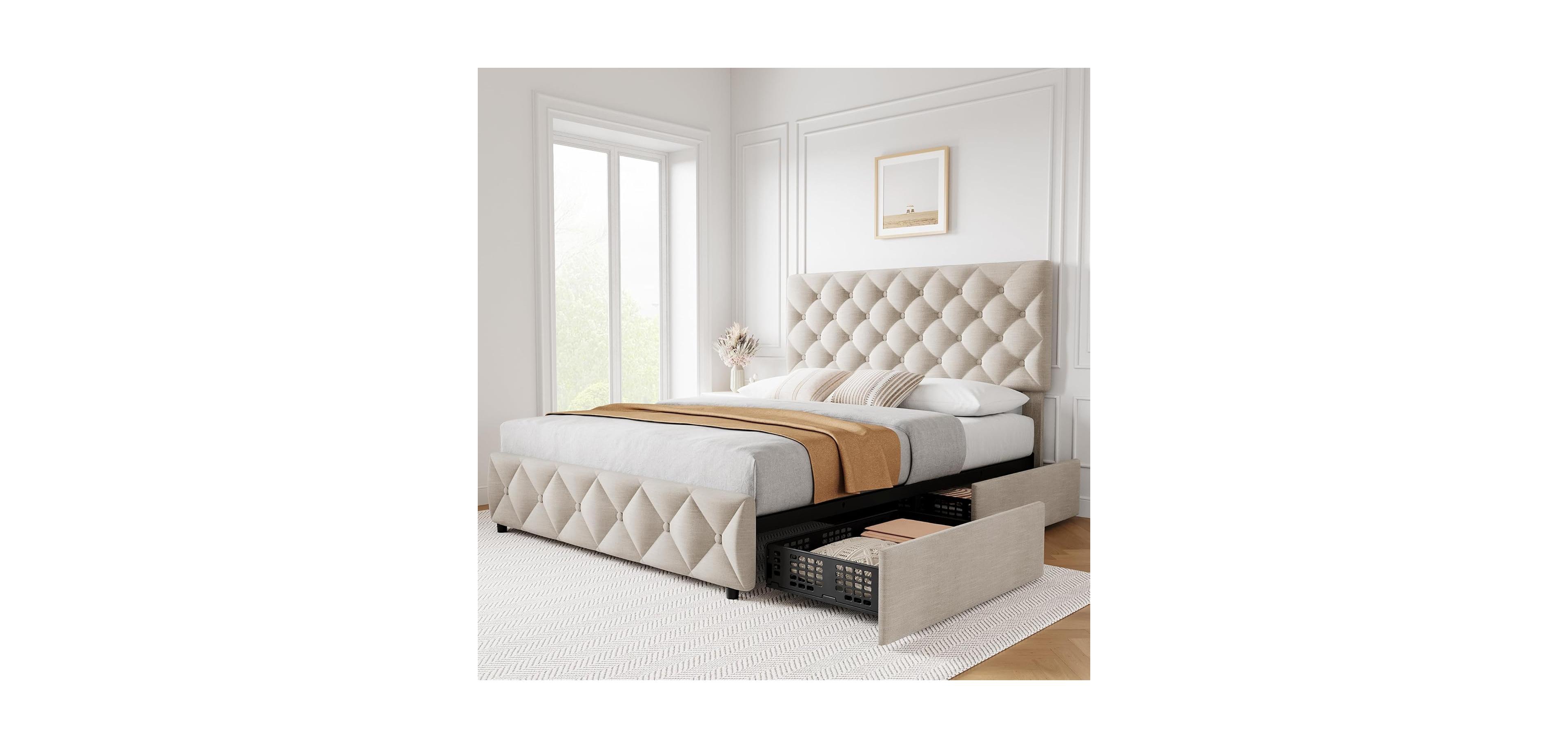 gaomon Full Size Bed Frame with 4 Storage Drawers
