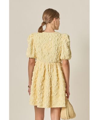 Women's Bow Detailed Puff Sleeve stretchy Mini Dress