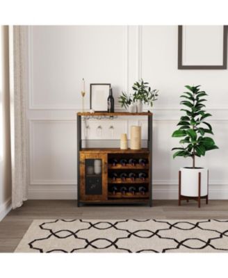 3 Tier Wine Bar Cabinet with LED, Detachable Wine Rack, Glass Holder & Mesh Door – Storage Buffet for Kitchen, Living Room & Bar