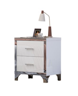 High Gloss Mirrored 2-Drawer Nightstand - Modern Bedside End Table