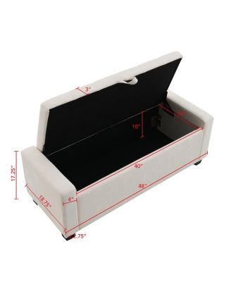 48" Storage Ottoman Bench with Safety Hinge, Upholstered Entryway Seating