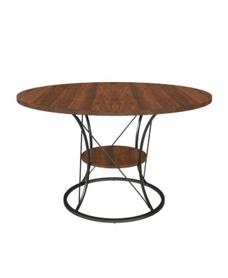 43" Round Expandable Farmhouse Dining Table with Storage Shelf (No Chairs)