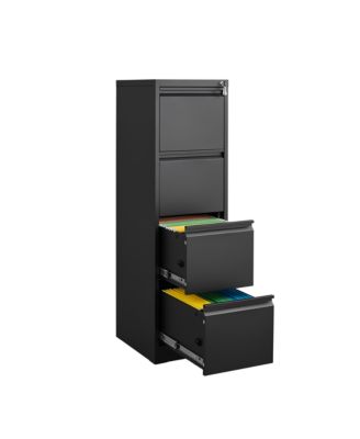 4 Drawer File Cabinet, Vertical Metal File Cabinet, Storage Organizer Cabinet with Lock for Letter Size/A4/Legal File - Black