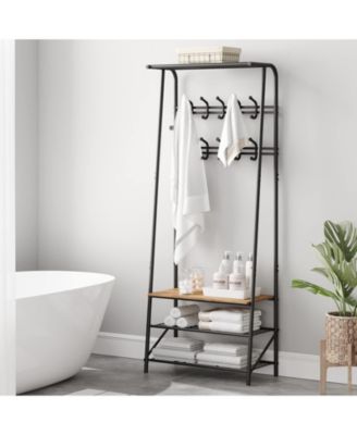 Hall Tree for Entryway - 5 Hooks 4-Tier Shelf Metal & MDF Storage Organizer