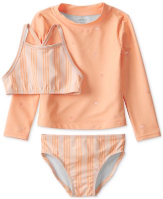 Toddler Girls' 2T-5T Striped Rashguard Swimsuit, 3-Piece Set