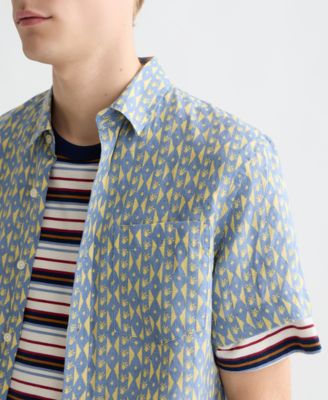 Men's Printed Linen Regular-Fit Short-Sleeve Shirt