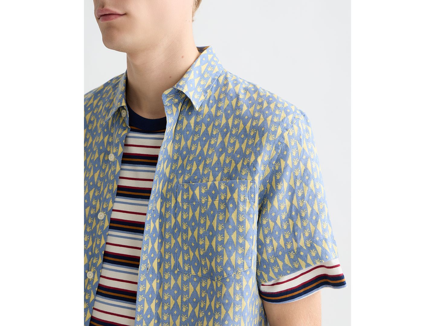 Мужская рубашка SCOTCH & SODA Printed Linen Regular-Fit Short-Sleeve, цвет: Полосатый — фото 3