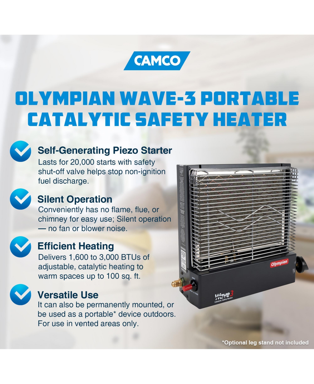 Camco Olympian Wave-3 Portable Catalytic Safety Heater for Rv Use, 3,000 Btu