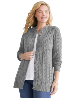 Plus Size Within Cotton Cable Knit Cardigan Sweater