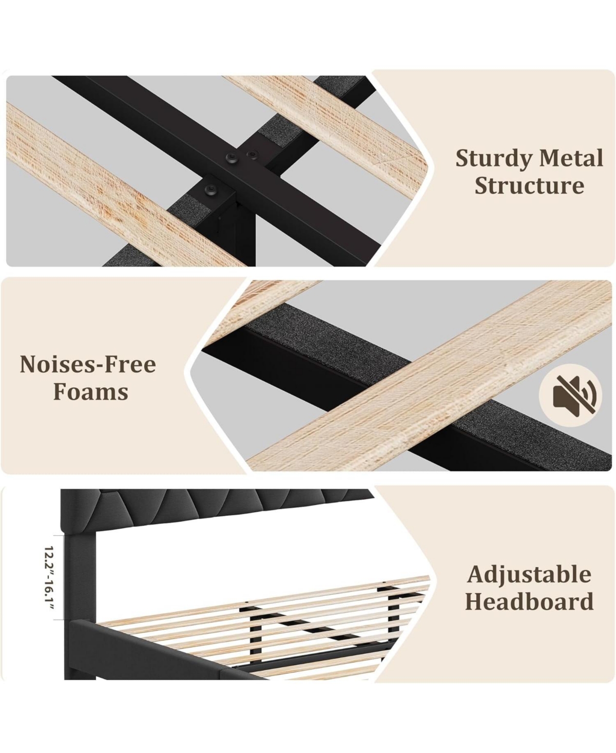 gaomon Bed Frame with Upholstered Headboard,Heavy-Duty Platform Bed Frame with Strong Wood Slats