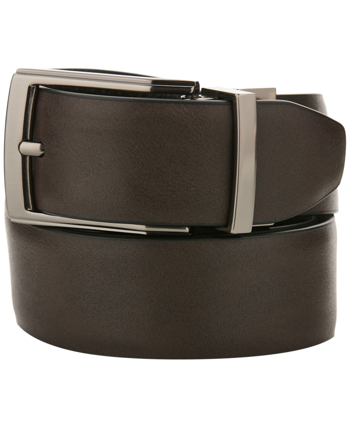 Мужской ремень Perry Ellis Portfolio Leather Bent Wire Buckle Belt, цвет: Чёрный / Тёмный коричневый — фото 3