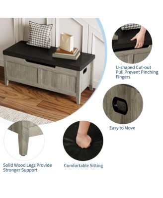 39.4" Wooden Flip-Top Storage Bench - 2 Safety Hinges Large Entryway Trunk Organizer