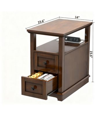 Drawer End Table with Charging Station for Living Room and Bedroom