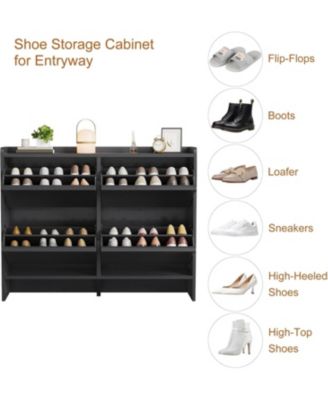 Wooden Shoe Cabinet with 4 Flip Drawers – Adjustable Shelf Shoe Organizer, Hidden Freestanding Shoe Storage for Entryway, Hallway, Living Room