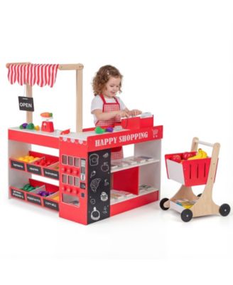 Pretend Play Supermarket Toy Set with Cart for Kids