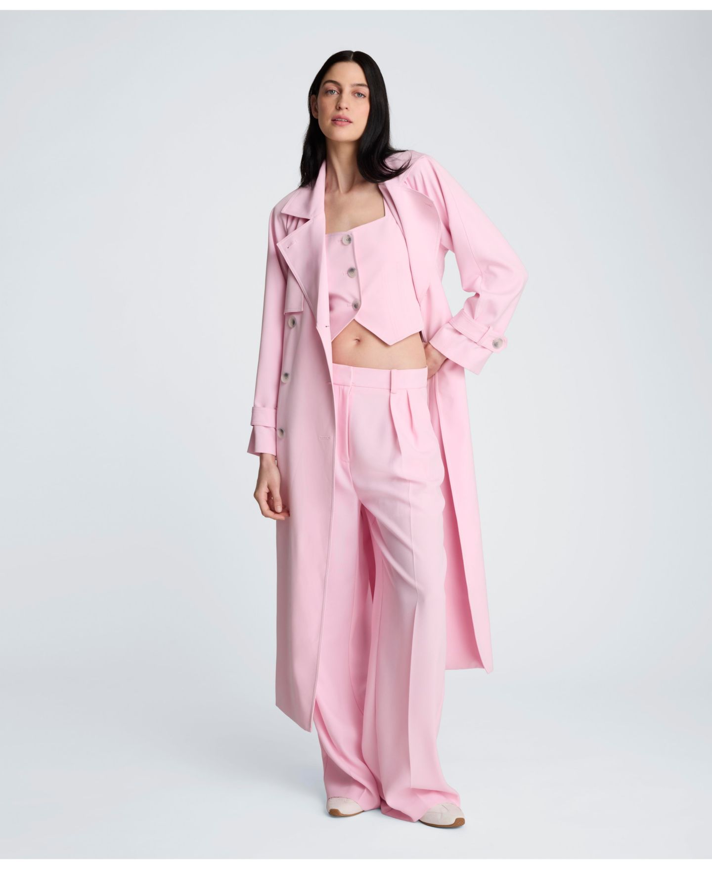Женское пальто Kenneth Cole Long-Sleeve Notch Collar Trench, цвет: Розовый — фото 1