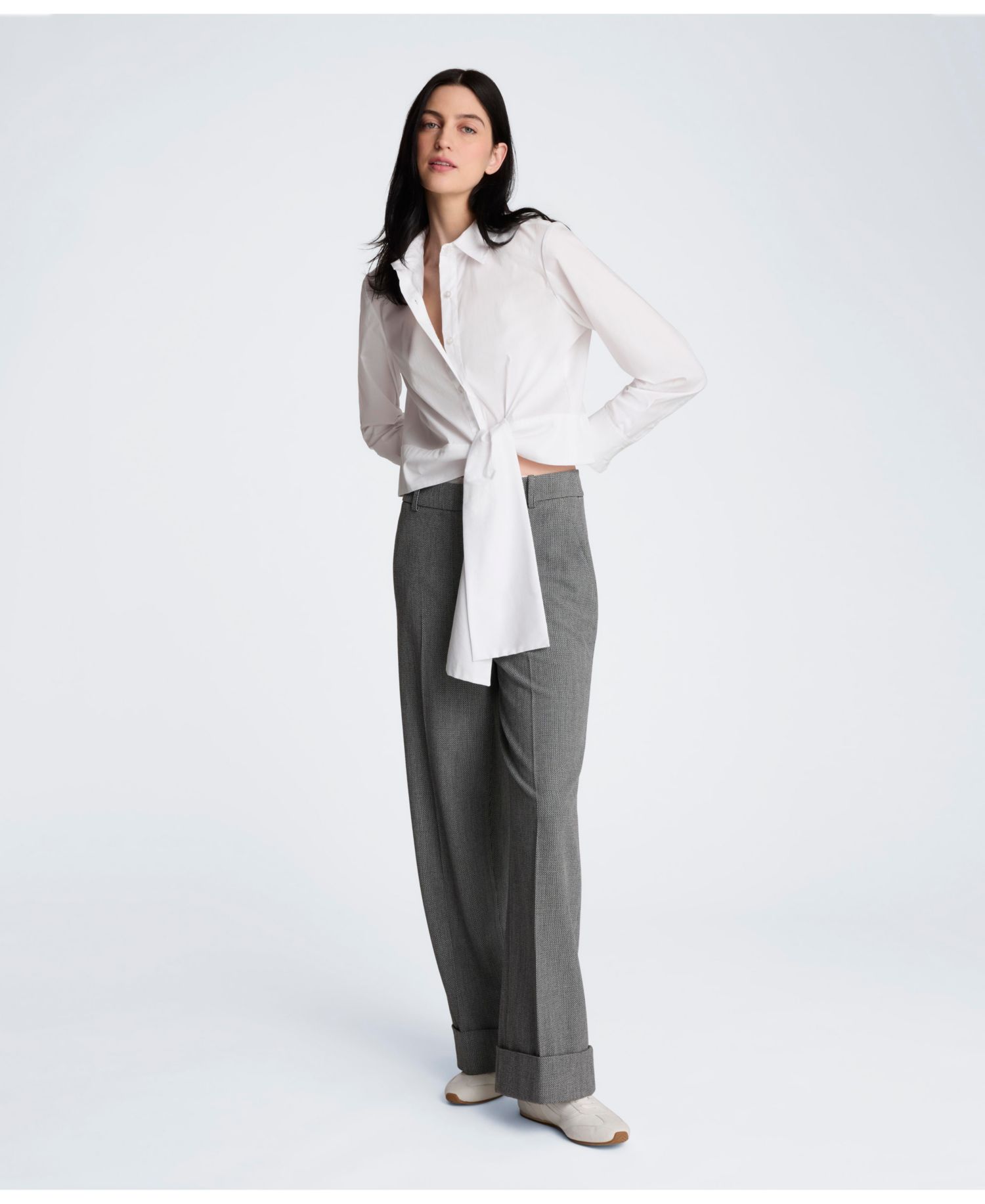 Women's Collared Button Down Shirt with Tie Waist
