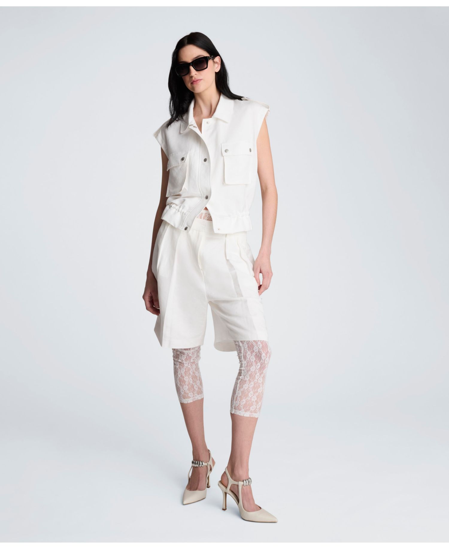 Women's Collared Patch Pockets Linen Vest