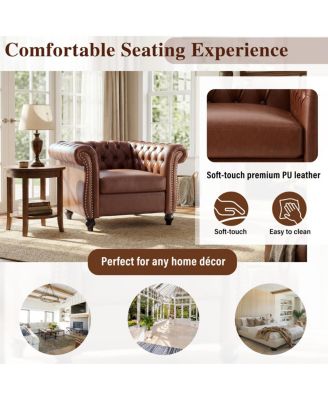 Chesterfield Club Chair with Scrolled Arms, Nailhead Trim, and Solid Wood Legs