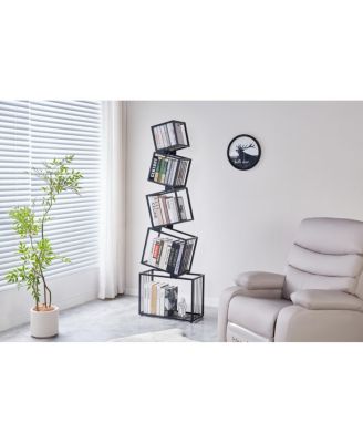 5-Tier Geometric Bookshelf - Modern Narrow Floor Bookcase