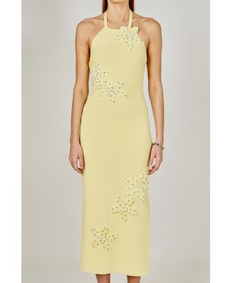 Women's Flower Detail Halter Maxi Dress