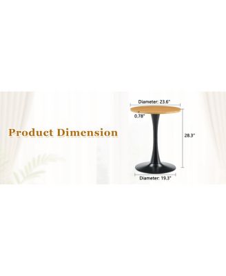 Round Dining Table, 23.6" Tulip Table with Thickened Tabletop & Metal Pedestal