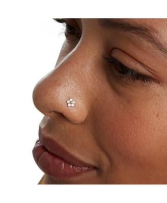 Solid 14K Gold 4mm 20 Gauge Cubic Zirconia Flower Nose Stud