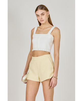 Women's Flower and Pearl Trim Knit Top