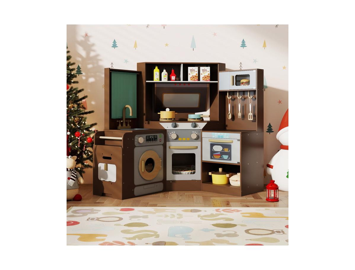 Slickblue Corner Pretend Kitchen Playset with Stoves, Lights, and Sounds