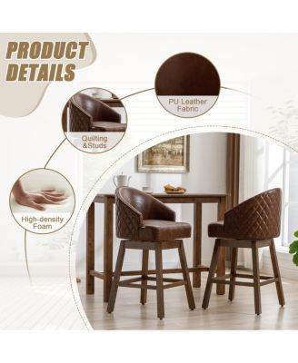 Streamdale Rotating Bar Chair, Counter Height Leather Stool with Wood Legs