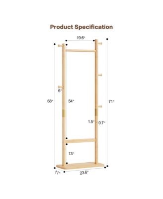 Solid Wood Coat Rack, Freestanding Clothes Organizer with Hanging Rod, Hooks, Storage Stand for Coats and Bags, Perfect for Entryway