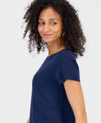 Petite Short-Sleeve Boat Neck Top