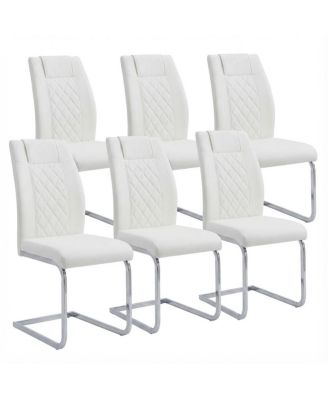 Streamdale High-Back PU Leather Dining Chairs Set of 6, Modern Kitchen Chairs with Silver Legs