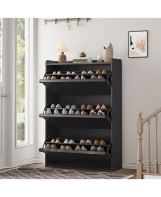 Wooden Shoe Cabinet with 3 Flip Drawers – Adjustable Shelf Shoe Organizer, Hidden Freestanding Shoe Storage for Entryway, Hallway, Living Room