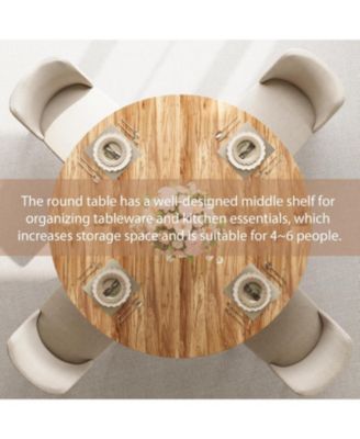 Round Dining Table for 4-6 Farmhouse Kitchen Table with Storage Circle Dinner Tables for Kitchen Dining Room Living Room