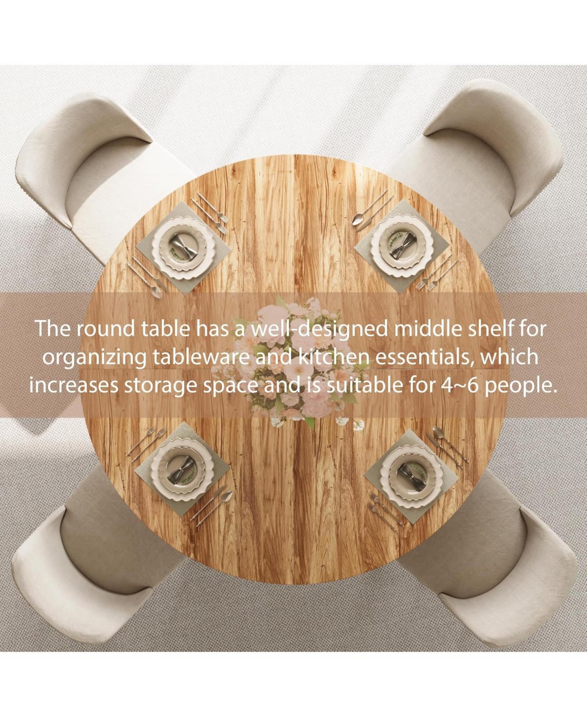 gaomon Round Dining Table for 4-6 Farmhouse Kitchen Table with Storage Circle Dinner Tables for Kitchen Dining Room Living Room