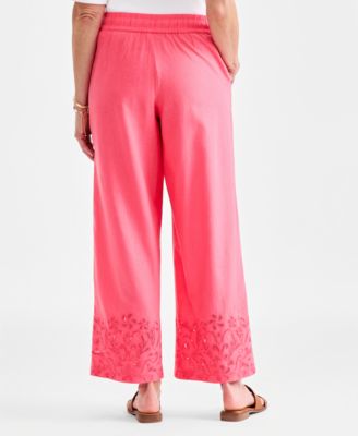 Women's Embroidery Linen Blend Pull-On Pants