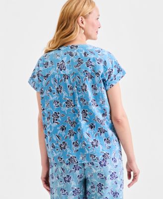 Women's Cotton Gauze V-Neck Short-Sleeve Top