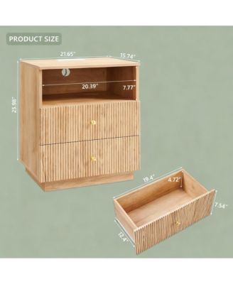 Wave Pattern Nightstand with Charging, Drawer, and Shelf