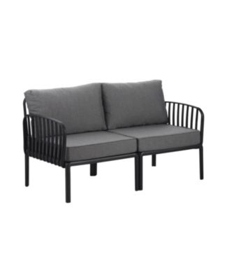 3 Piece Modern Outdoor Patio Sectional Conversation Set with Square Coffee Table Waterproof Thick Cushions Black Dark Gray for Porch Balcony