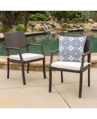 Set of 2 Outdoor Wicker Dining Chairs Water Resistant Cushioned Seats Lightweight Durable for Patio Hosting
