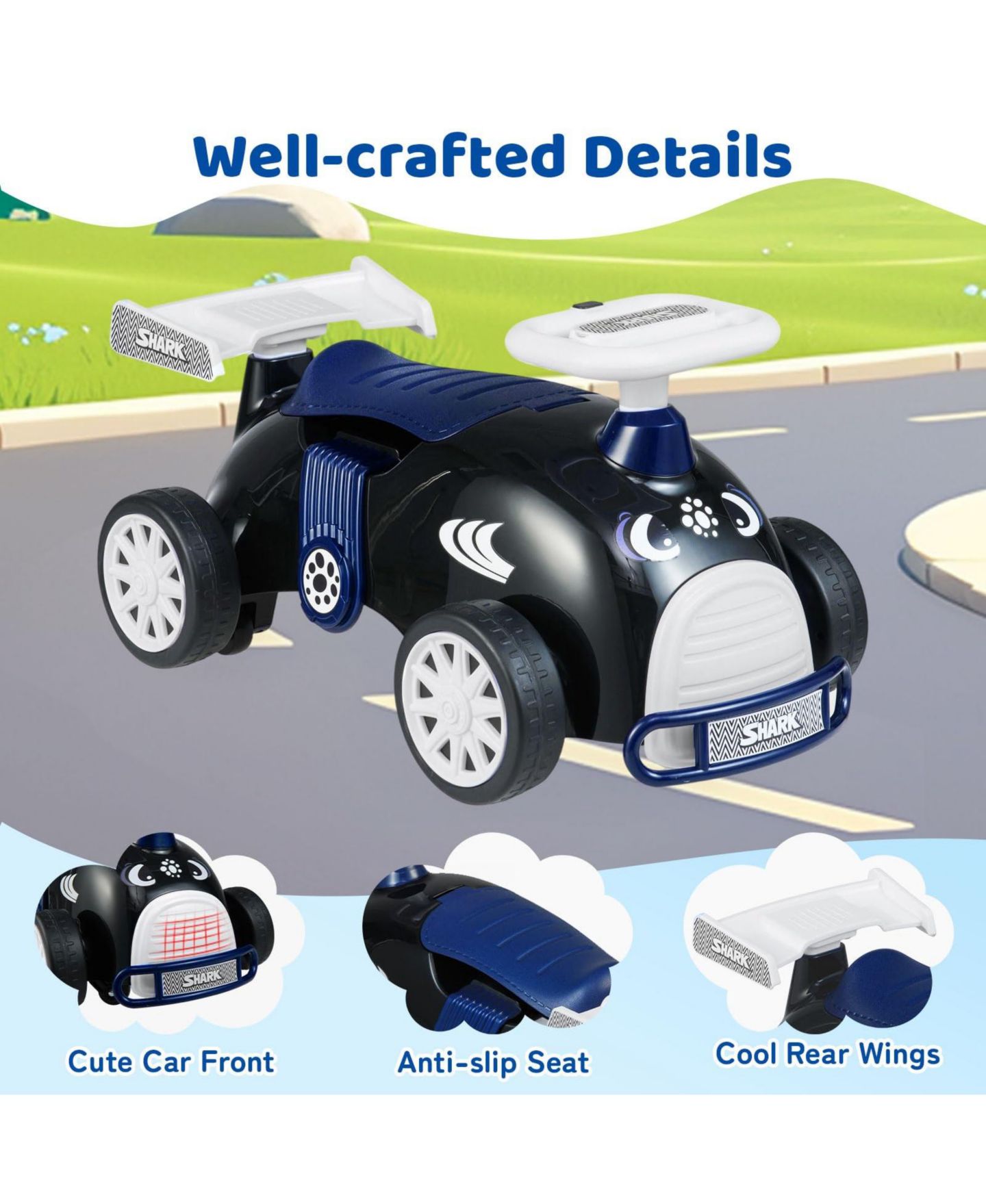 Детская игрушка Mecale Kids Ride-On Car with Musical Steering Wheel and Under-Seat Storage, Ages 1+, цвет: Чёрный — фото 6