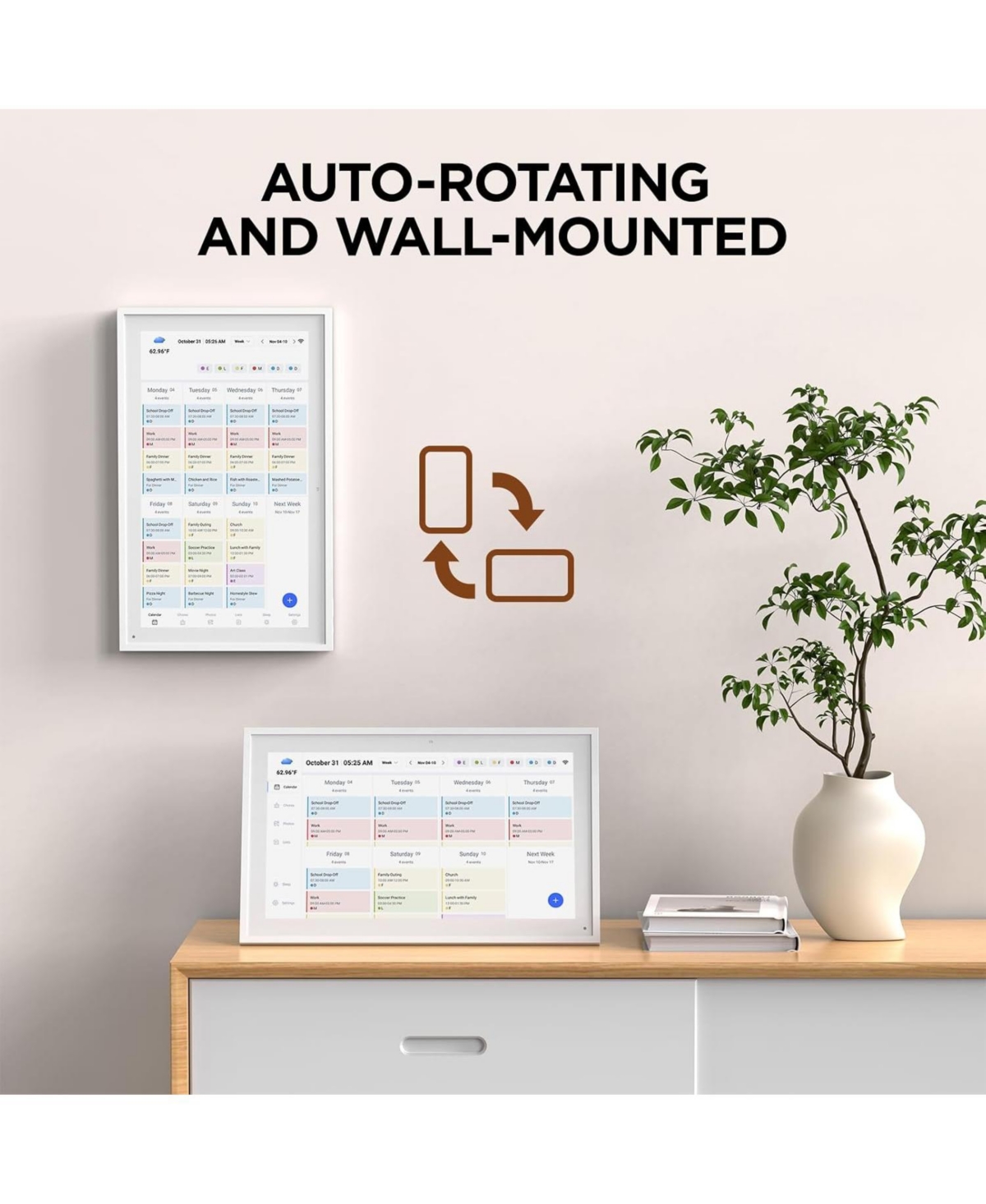 Mezed 21.5 Inch Smart Digital Calendar and Photo Frame Hd Touch Screen Wall Mountable Family Organizer with Meal Planner Duty Chart and Weather.