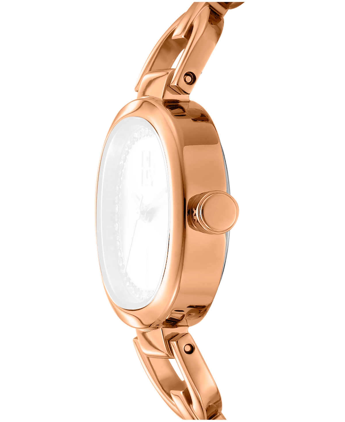Dkny Women's Rose Gold Crystal Accented Dial Rose-Gold Tone Stainless Steel Open Link Bracelet Watch, 24mm