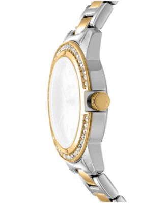 Women's Green Dial Crystal Bezel Two-Tone Gold Stainless Steel Bracelet Watch, 30mm