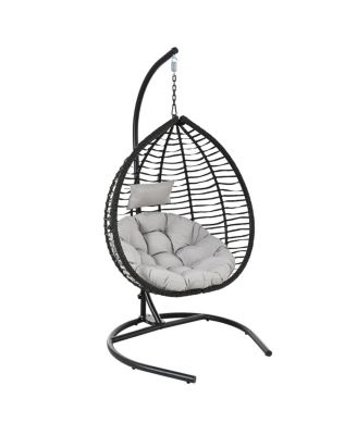 Streamdale Indoor Outdoor Hanging Hammock Chair with Stand, Foldable Rattan Egg Swing Chair