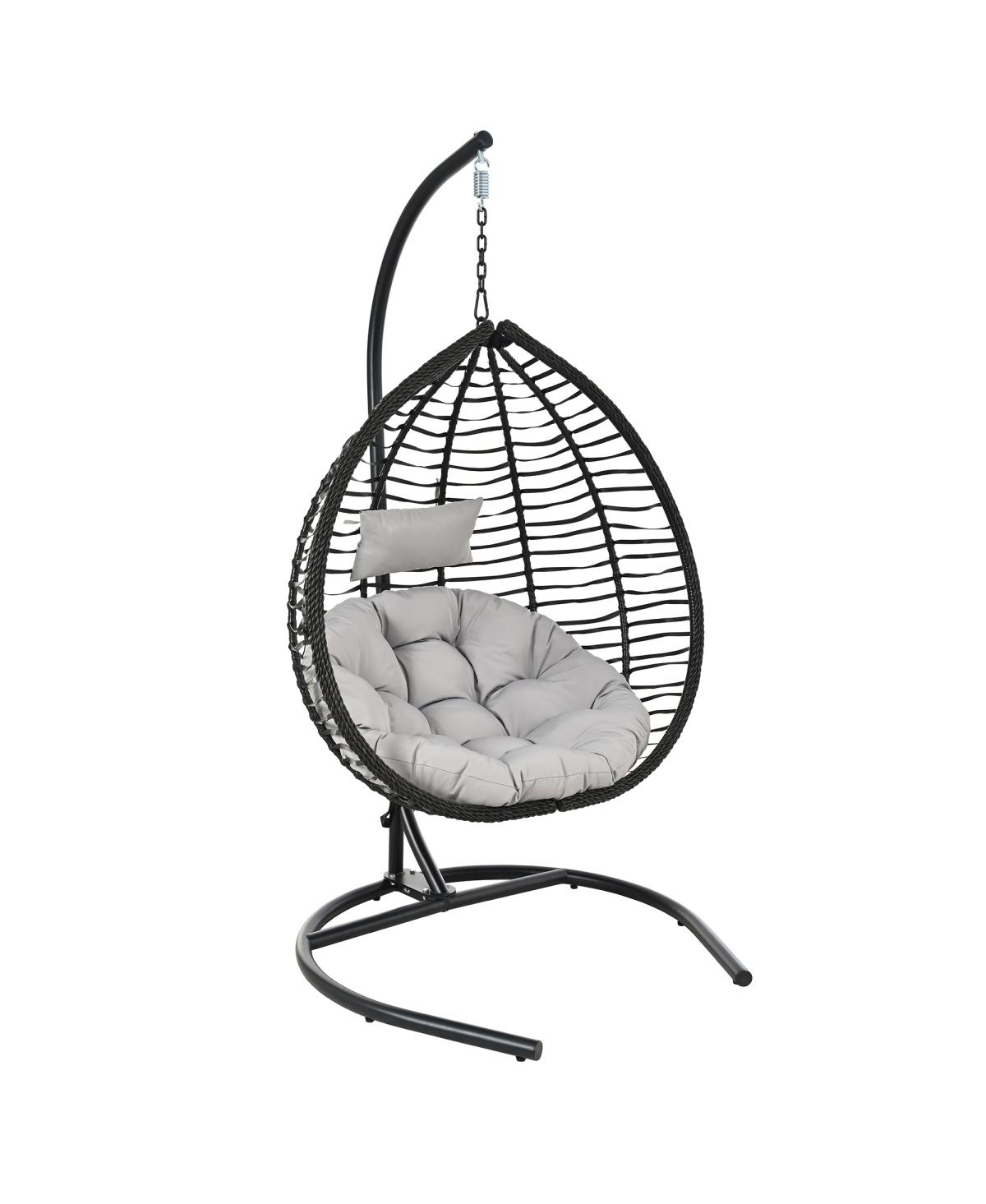 Streamdale Indoor Outdoor Hanging Hammock Chair with Stand, Foldable Rattan Egg Swing Chair