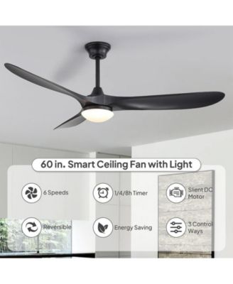 60-inch Modern Black  3-blade Ceiling Fan Light With Remote Control Supports Mobile Phone Connection And Voice Function