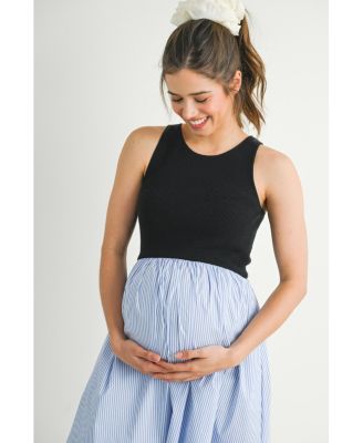 Maternity Sleeveless Empire Waist Striped Midi Dress